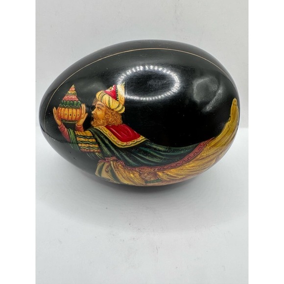 Vintage The Bombay Company Hand Painted Lacquered Egg Shaped Trinket Box - Picture 4 of 7